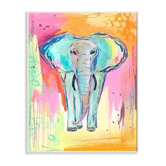 Stupell Home Decor Colorful Elephant with Abstract Pastel Background Plaque Wall Art
