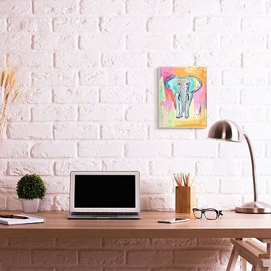 Stupell Home Decor Colorful Elephant with Abstract Pastel Background Wall Art
