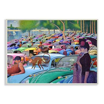 Stupell Home Decor Walk in the Car Park Traditional Painting Parody Wood Bevel Wall Art