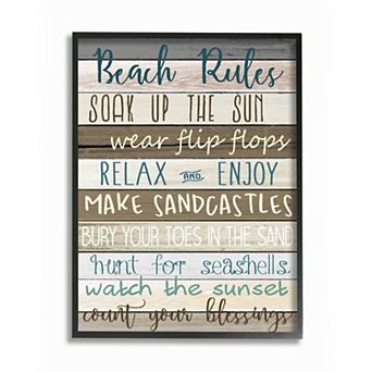 Stupell Home Decor Nautical Fun Beach Rules List Rustic Boardwalk Sign Wall Art