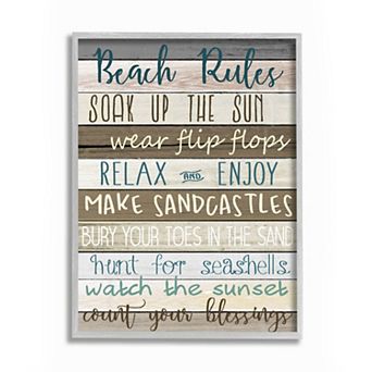 Stupell Home Decor Nautical Fun Beach Rules List Rustic Boardwalk Sign Wall Art