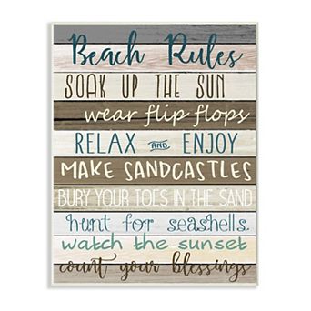 Stupell Home Decor Nautical Fun Beach Rules List Rustic Boardwalk Sign Wall Art