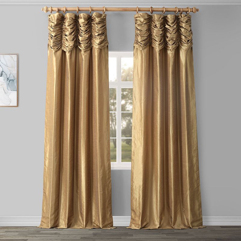 EFF Ruched Vintage Textured Faux Dupioni Silk Window Curtain, Gold, 50X108