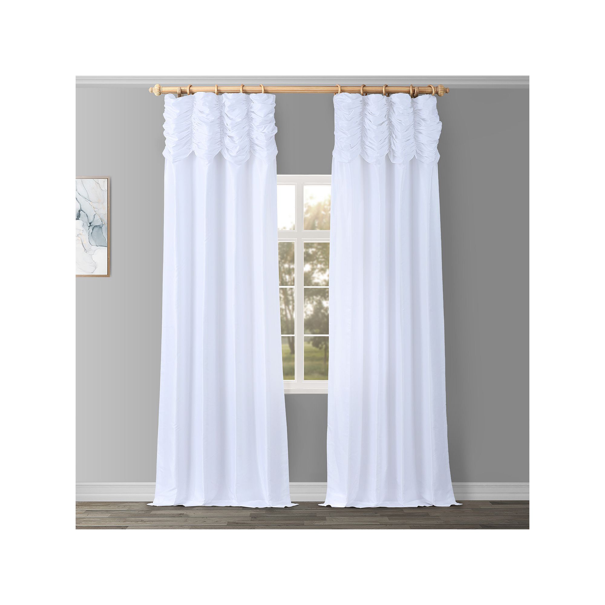 EFF Ruched Vintage Textured Faux Dupioni Silk Window Curtain, White