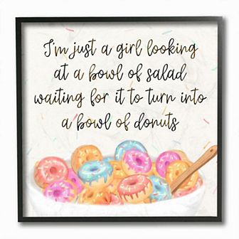 Girls Stupell Home Decor Just a Girl Looking for a Bowl of Donuts Food Phrase Black Frame Wall Art