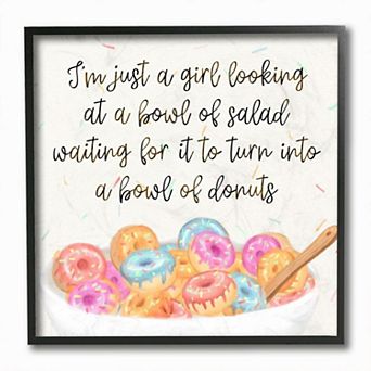 Girls Stupell Home Decor Just a Girl Looking for a Bowl of Donuts Food Phrase Black Frame Wall Art