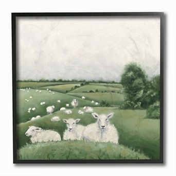 Stupell Home Decor Flock Of Sheep in Green Rolling Hills Illustration Wall Art