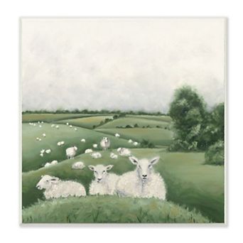 Stupell Home Decor Flock Of Sheep in Green Rolling Hills Illustration Wall Art