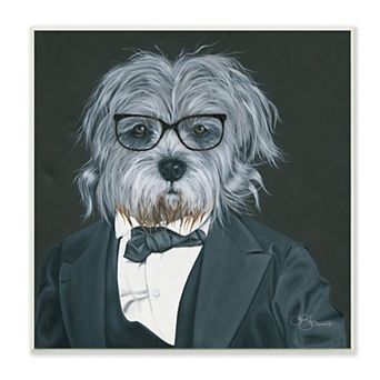 Stupell Home Decor Formal Dog in Suit Classy Menswear Glasses Portrait Wall Art