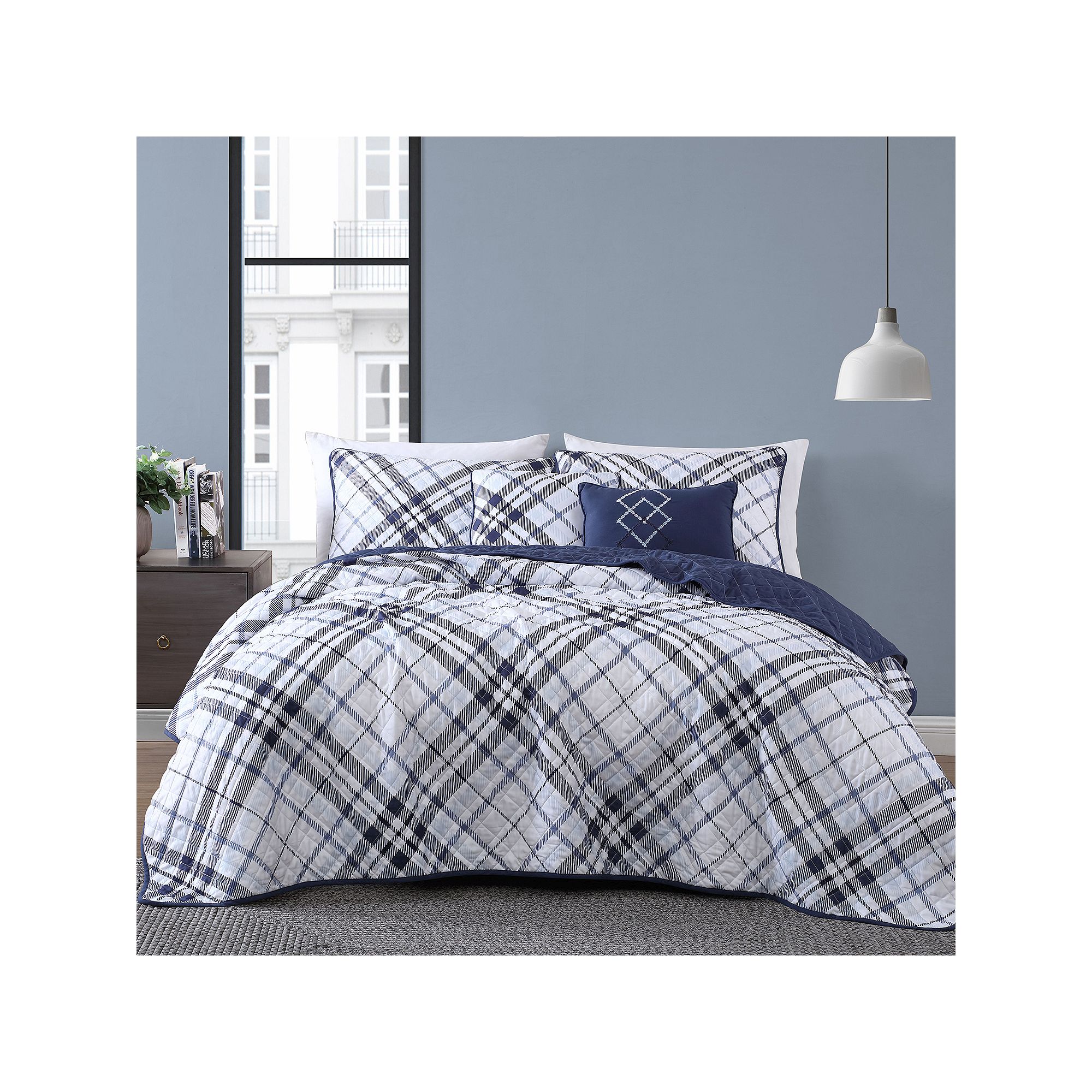 Onyx House Khalvin Quilt Set with Shams, Blue