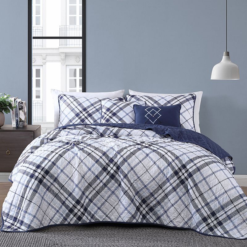 Onyx House Khalvin Quilt Set with Shams, Blue, Queen