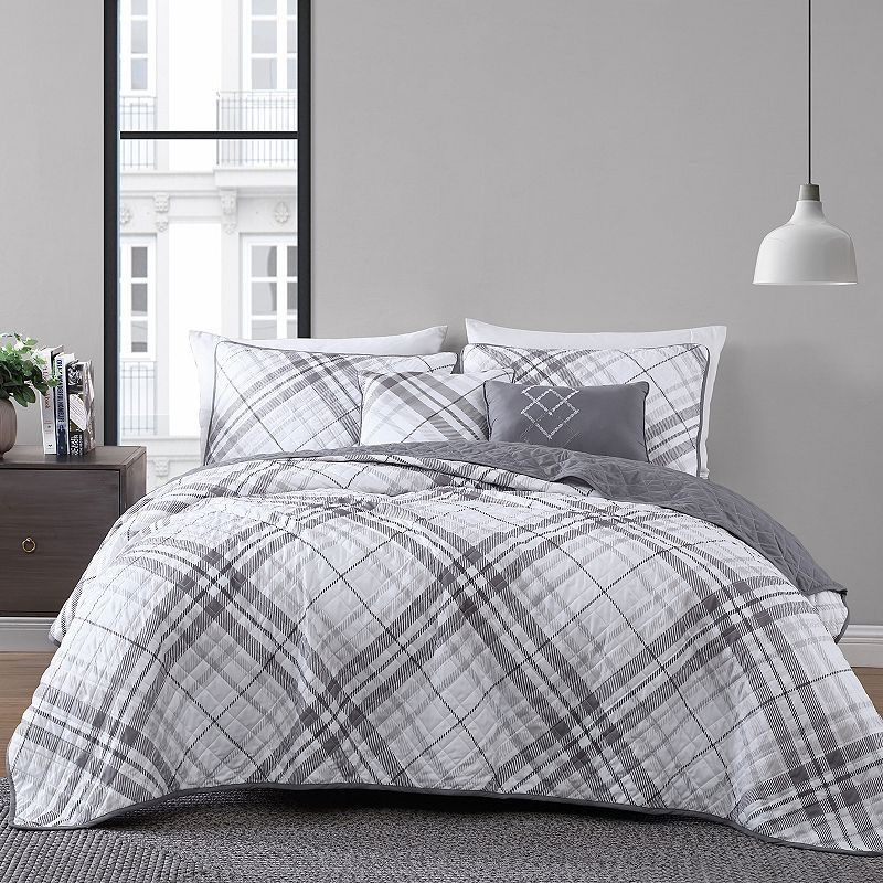 Onyx House Khalvin Quilt Set with Shams, Grey, Queen
