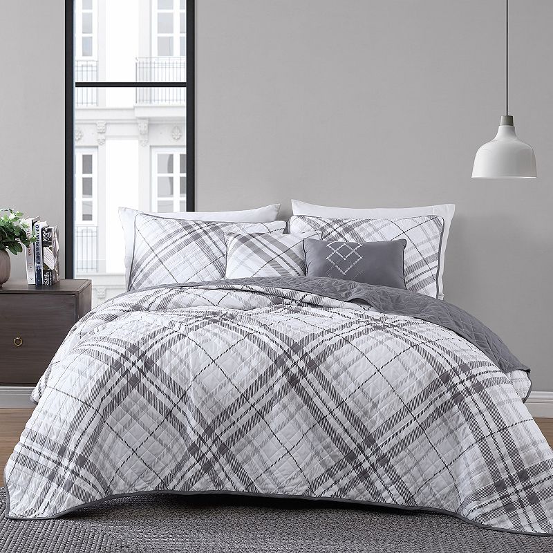 Onyx House Khalvin Quilt Set with Shams, Grey, Twin