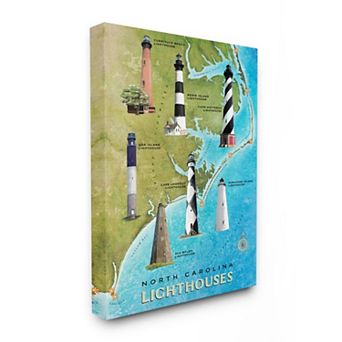 Stupell Home Decor Map of Lighthouses in North Carolina Canvas Wall Art