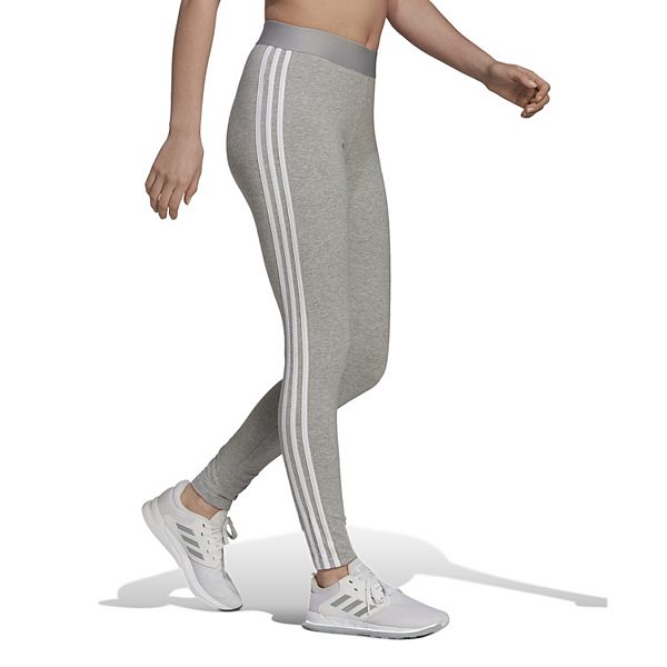 Adidas Womens Designed Move 3-Stripes High-Rise Long Tights Dark Grey  Heather/White Small, Womens Adidas Yoga Pants