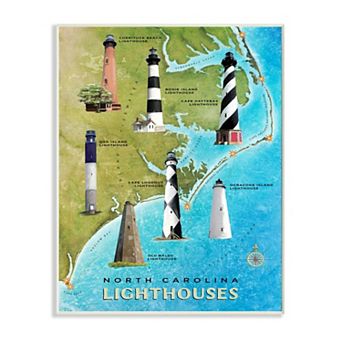 Stupell Home Decor Map of Lighthouses in North Carolina Plaque Wall Art
