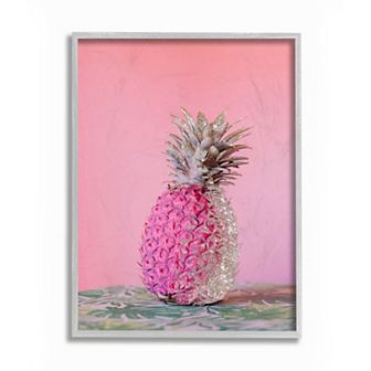Stupell Home Decor Pink Glam Glitter Pineapple Framed Wall Art