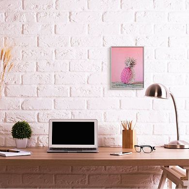 Stupell Home Decor Pink Glam Glitter Pineapple Framed Wall Art