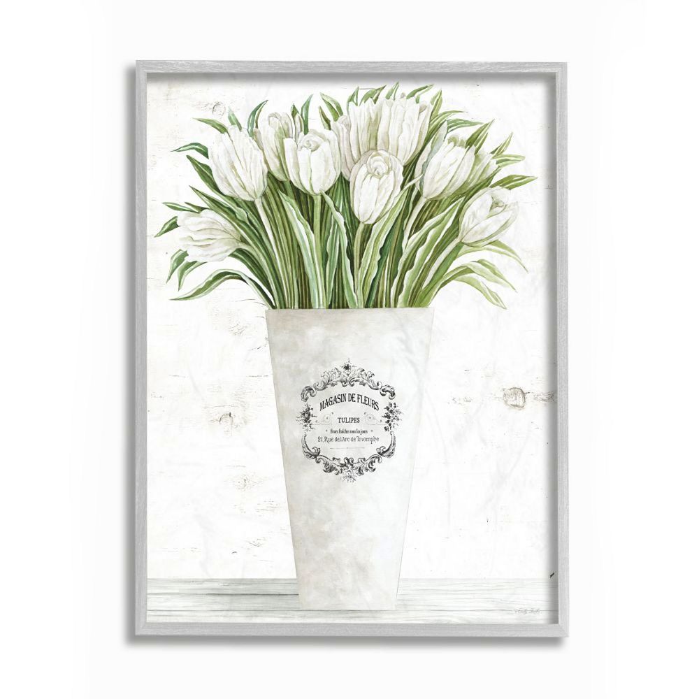 Stupell Home Decor Parisian Tulip Vase White Framed Wall Art
