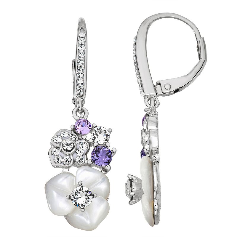 Forever Radiant Crystal & Mother-of-Pearl Flower Dangle Earrings, Womens, 