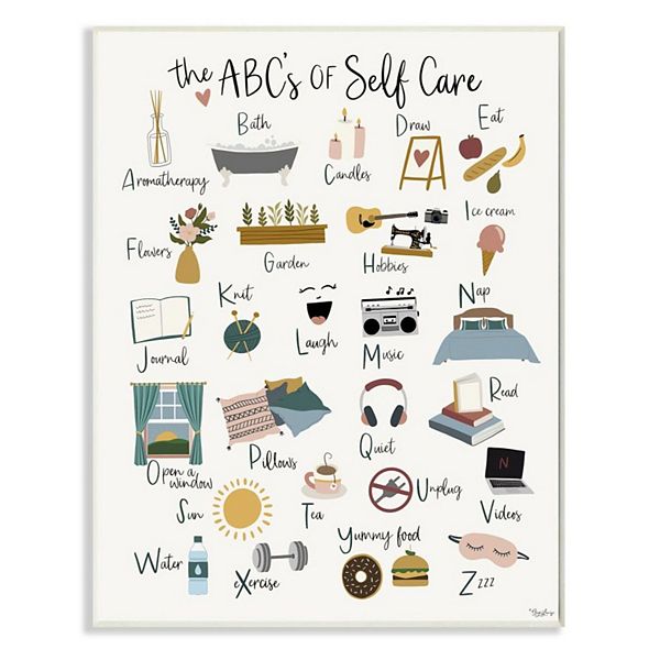 Stupell Home Decor ABCs of Self Care Adult Relaxation Alphabet Wall Art