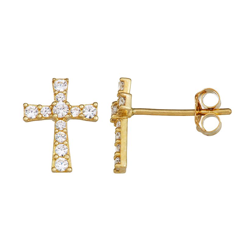 Forever Radiant 10k Gold CZ Cross Stud Earrings, Womens, White