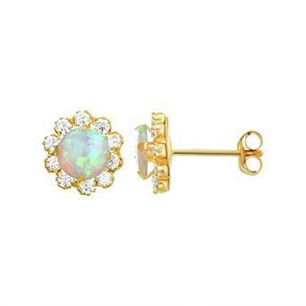 Forever Radiant 10k Gold Lab-Created White Opal Halo Earrings