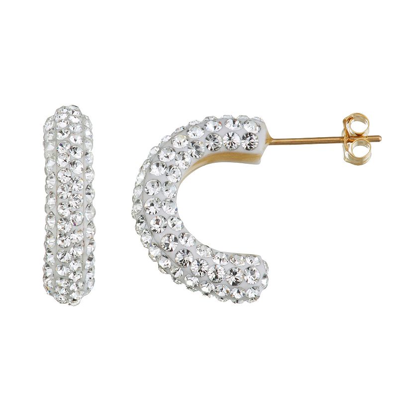 Forever Radiant 10k Gold Crystal C-Hoop Earrings, Womens, White