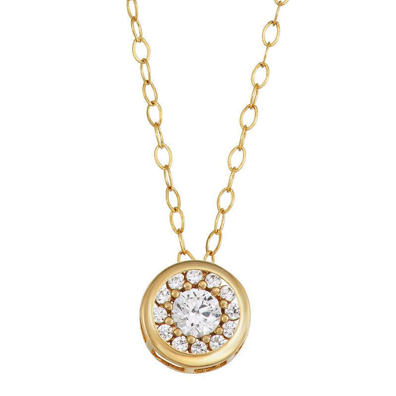 Forever Radiant 10k Gold Cubic Zirconia Circle Pendant Necklace, Womens, 