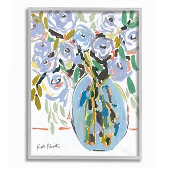 Stupell Home Decor Abstract Blue Pastel Floral Bouquet Organic Lines Wall Art - Gray Frame