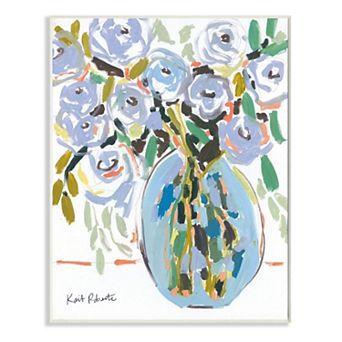 Stupell Home Decor Abstract Blue Pastel Floral Bouquet Organic Lines Plaque Wall Art