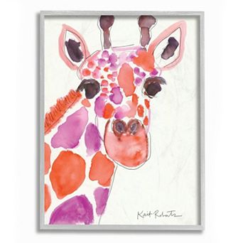 Stupell Home Decor Kids Giraffe Zoo Animal Red Purple Watercolor Wall Art