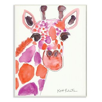 Stupell Home Decor Kids Giraffe Zoo Animal Red Purple Watercolor Plaque Wall Art