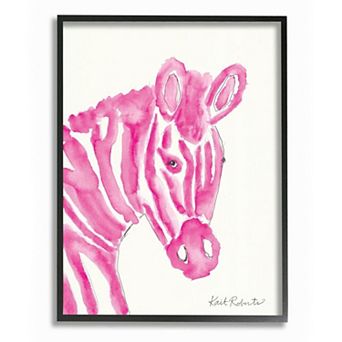Stupell Home Decor Kids Watercolor Zebra Portrait Pink Stripe Zoo Animal Wall Art