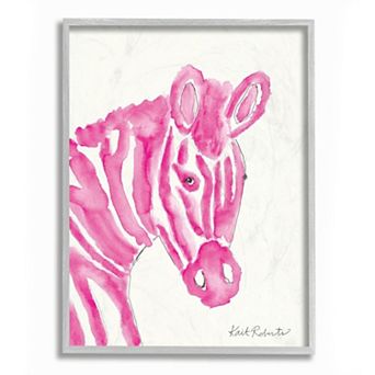 Stupell Home Decor Kids Watercolor Zebra Portrait Pink Stripe Zoo Animal Wall Art
