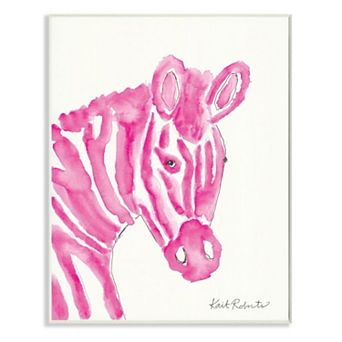 Stupell Home Decor Kids Watercolor Zebra Portrait Pink Stripe Zoo Animal Plaque Wall Art