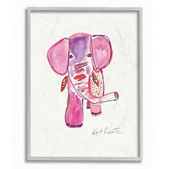 Stupell Home Decor Kids Pink and Red Elephant Watercolor Zoo Animal Wall Art