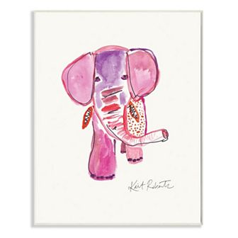 Stupell Home Decor Kids Pink and Red Elephant Watercolor Zoo Animal Plaque Wall Art