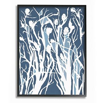 Stupell Home Decor Abstract Botanical Plant Silhouette Blue White Design Wall Art - Black Frame