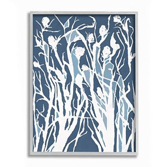 Stupell Home Decor Abstract Botanical Plant Silhouette Blue White Design Wall Art - Gray Frame