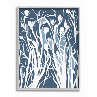 Stupell Home Decor Abstract Botanical Plant Silhouette Blue White Design Wall Art - Gray Frame