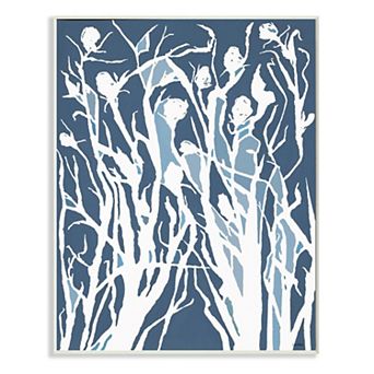 Stupell Home Decor Abstract Botanical Plant Silhouette Blue White Design Plaque Wall Art