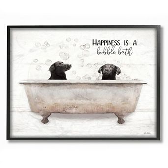 Stupell Home Decor Animal Bathroom Happiness is a Bubble Bath Dog Quote Wall Art