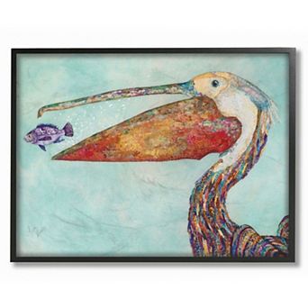 Stupell Home Decor Pelicans Lost Supper Fish and Patterned Feathers Wall Art