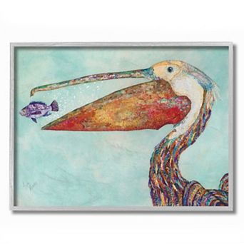Stupell Home Decor Pelicans Lost Supper Fish and Patterned Feathers Wall Art