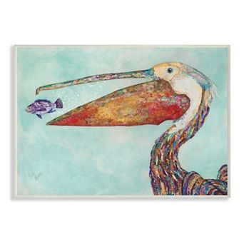 Stupell Home Decor Pelicans Lost Supper Fish and Patterned Feathers Plaque Wall Art