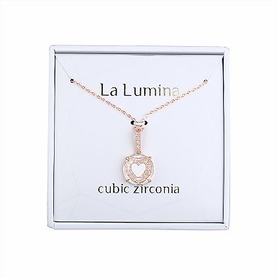 La Lumina Rose Gold Cubic Zirconia Accent Heart Pendant Necklace
