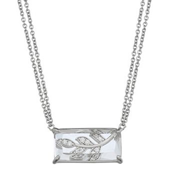 La Lumina Silver-Plated Cubic Zirconia Accent Leaf Double Chain Necklace