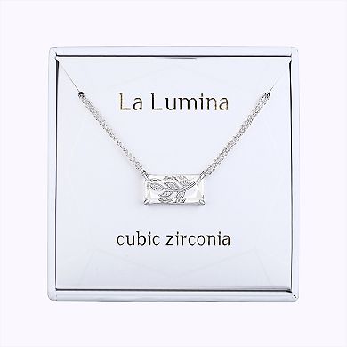 La Lumina Silver-Plated Cubic Zirconia Accent Leaf Double Chain Necklace 