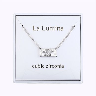 La Lumina Silver-Plated Cubic Zirconia Accent Leaf Double Chain Necklace